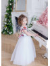 Cap Sleeves Floral Satin Tulle Flower Girl Dress